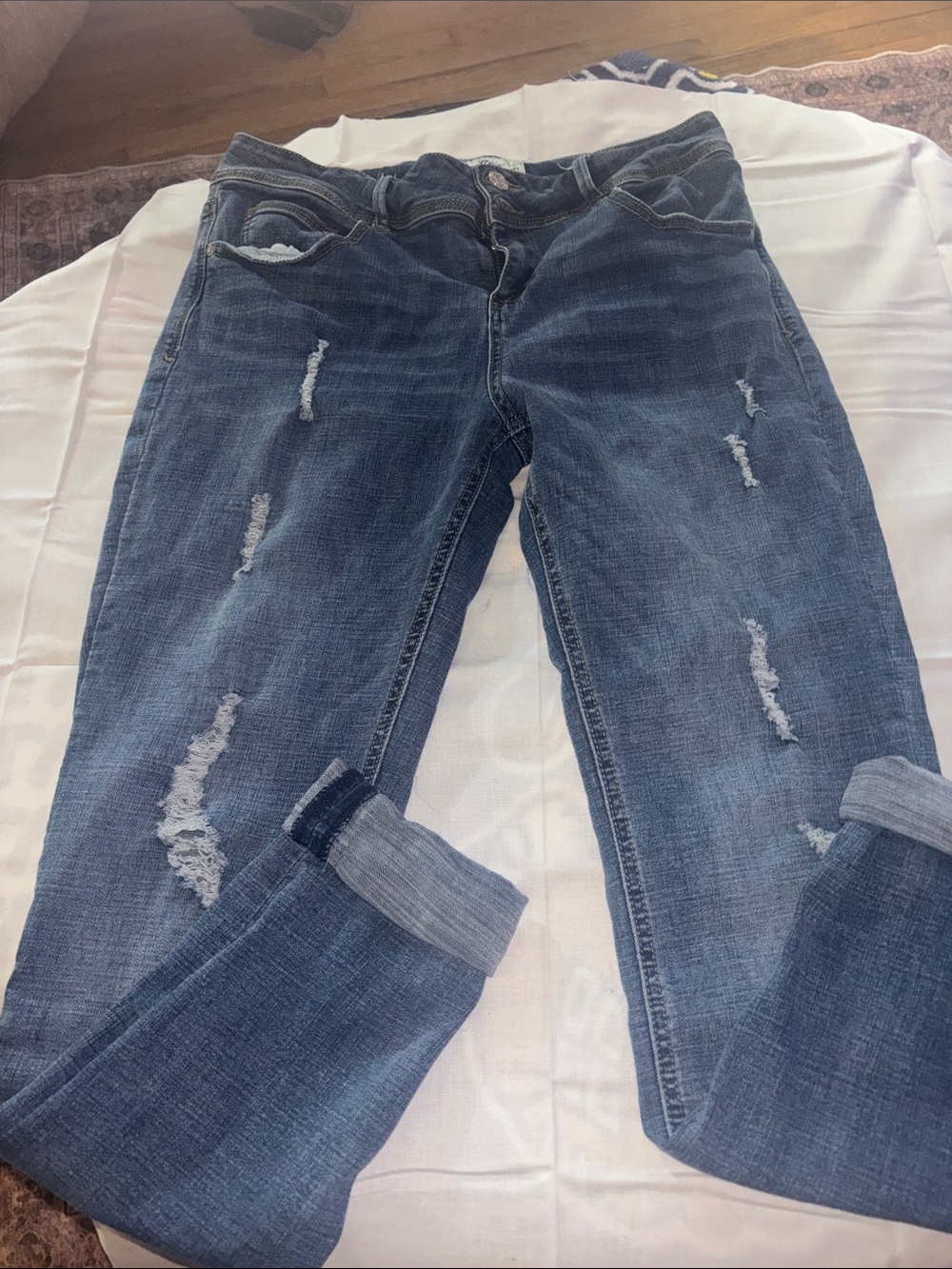 Indigo Rein Women’s Boyfriend Jeans - Distressed Dark Blue
